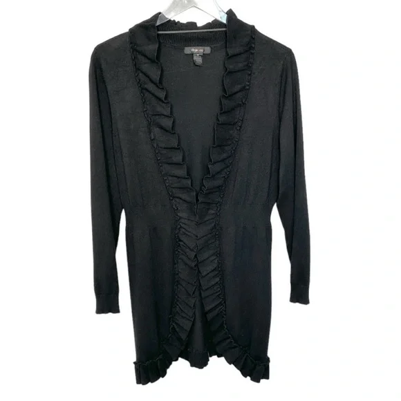 INC ruffle cardigan sweater M black - Picture 4 of 8